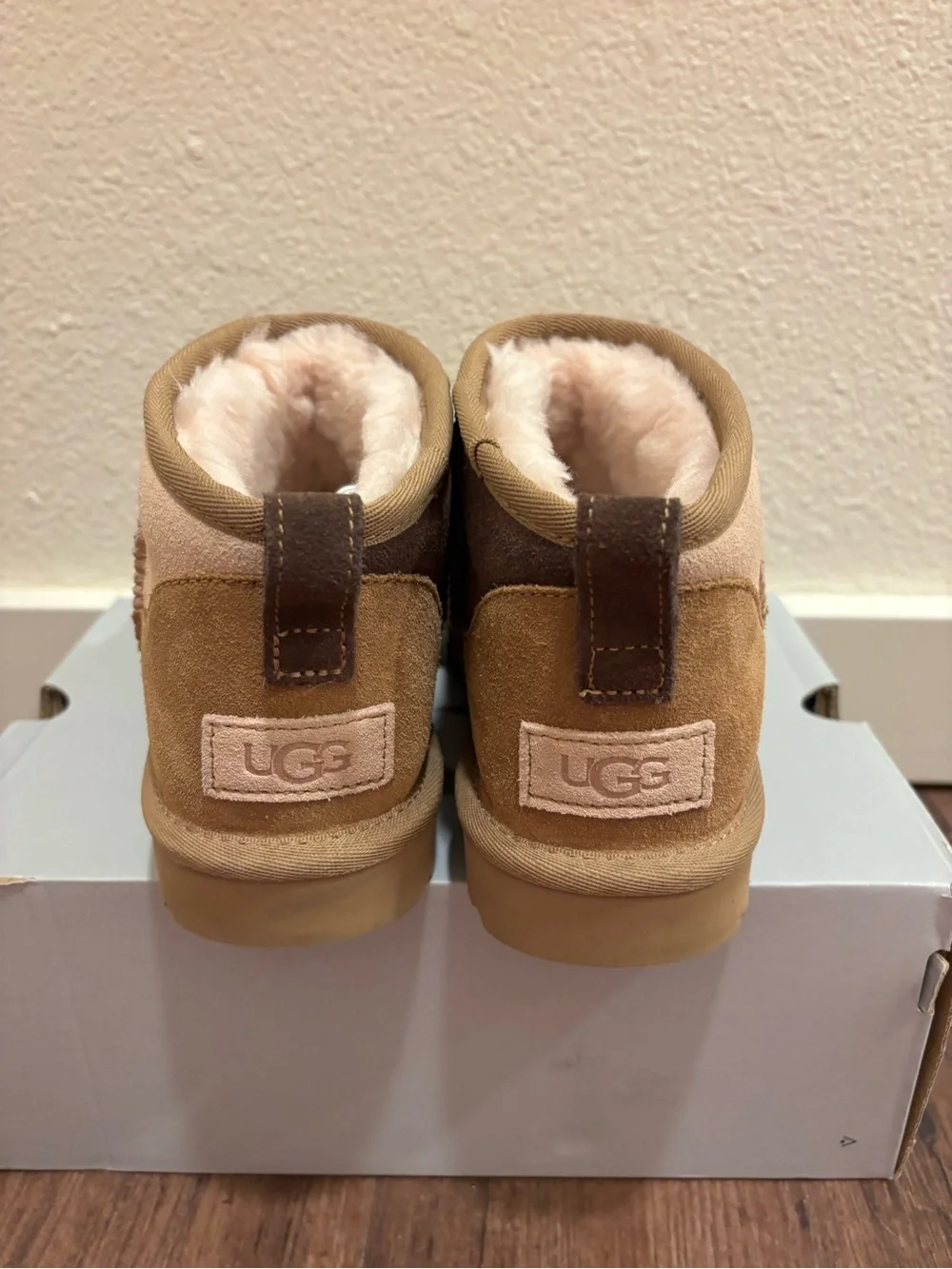 UGG Kids Patchwork Suede Slip-On Booties in Brown and Tan